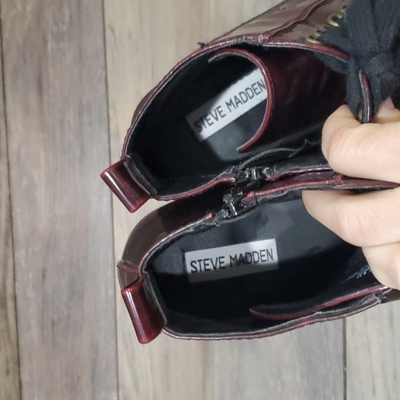 Steve Madden Womens Burgundy Andie Lace Up Y2K Chunky boots shoes sz 8 - Picture 8 of 12